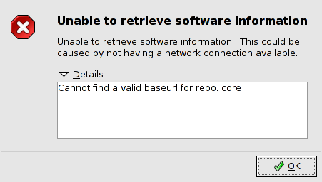 “Unable to retrieve software information” dialog