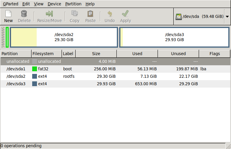 gparted screenshot after adding partition