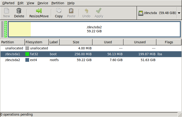 gparted screenshot before adding partition